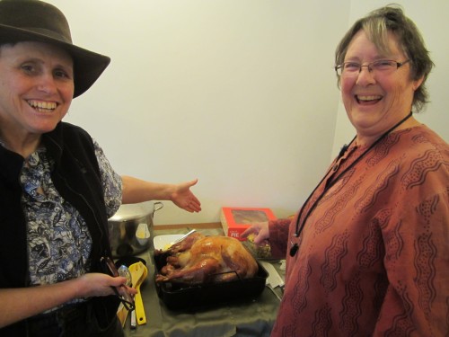 Connie & Juliene present the turkey